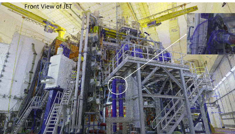 A point cloud view (LIDAR scan) of the JET fusion experiment (data provided by UKAEA)